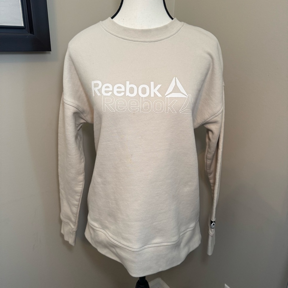 Reebok Cream Logo Crewneck Sweatshirt Women’s S Long Sleeve Pullover